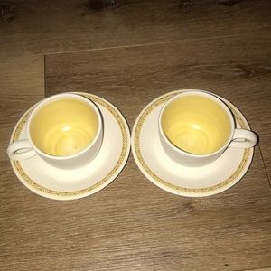 Vintage Franciscan Earthenware HACIENDA GOLD Tea Cups & Saucers USA Swir…